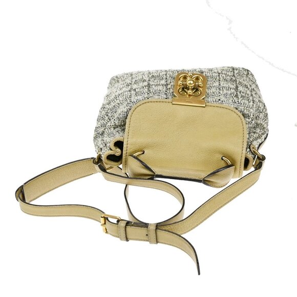 CHLOE Logo Elsie 2Way Shoulder Hand Bag Tweed Leather Beige GHW Italy 64YH768 - Picture 5 of 16